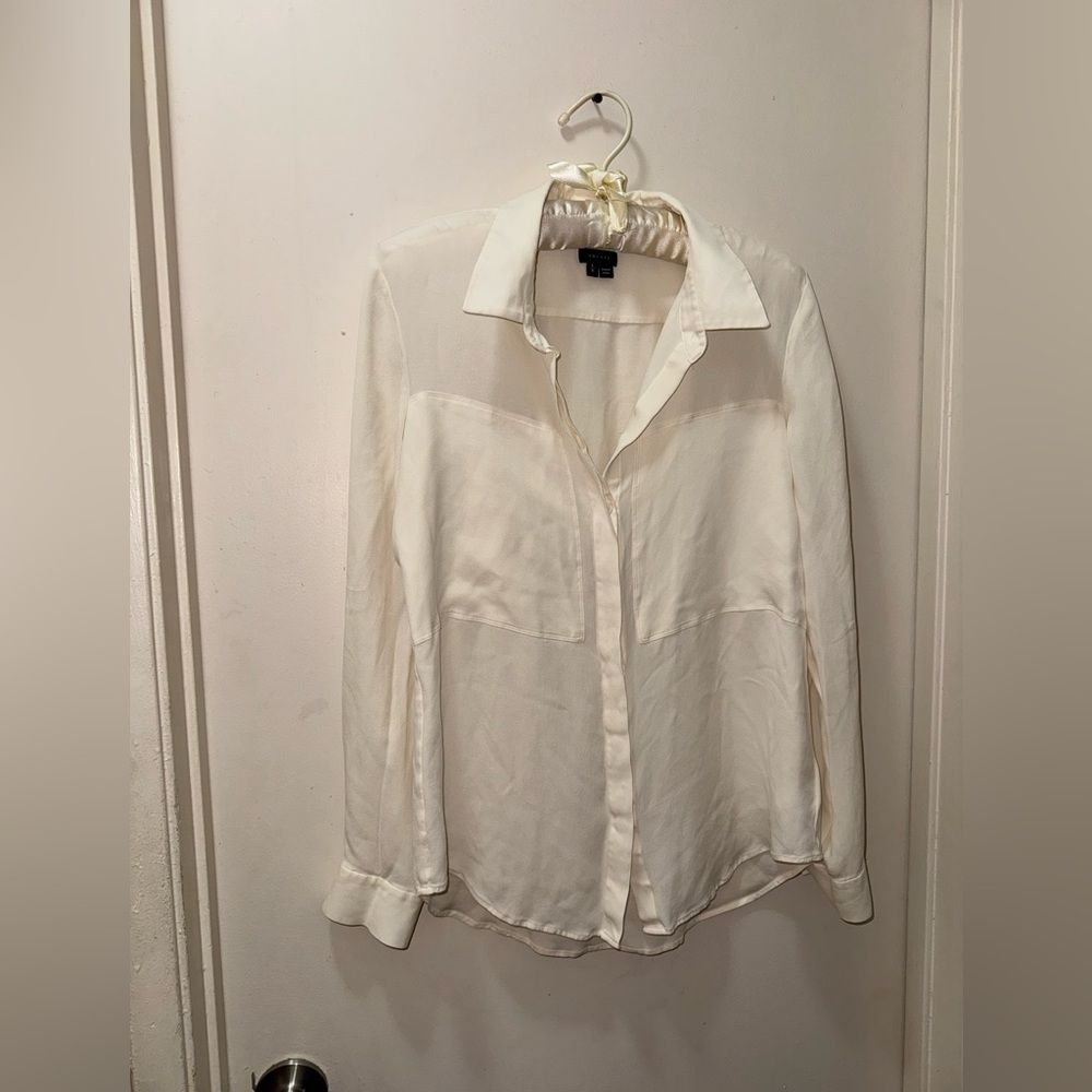 Theory White Button-Down Blouse